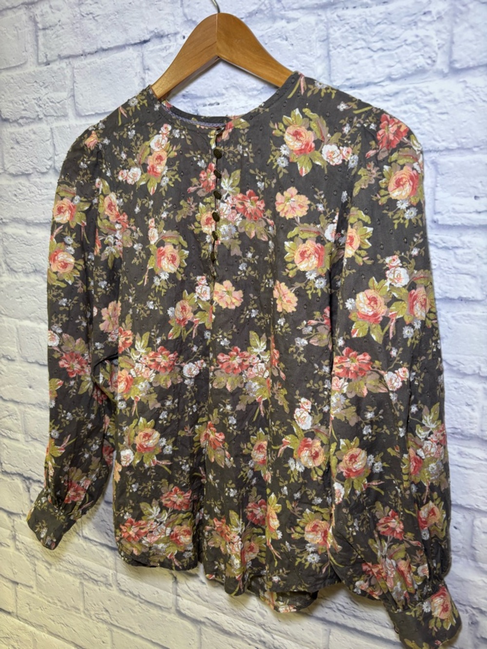 Anthropologie Michaela Floral Swiss Dot Long Sleeve Peasant Top Womens Small - Picture 8 of 15